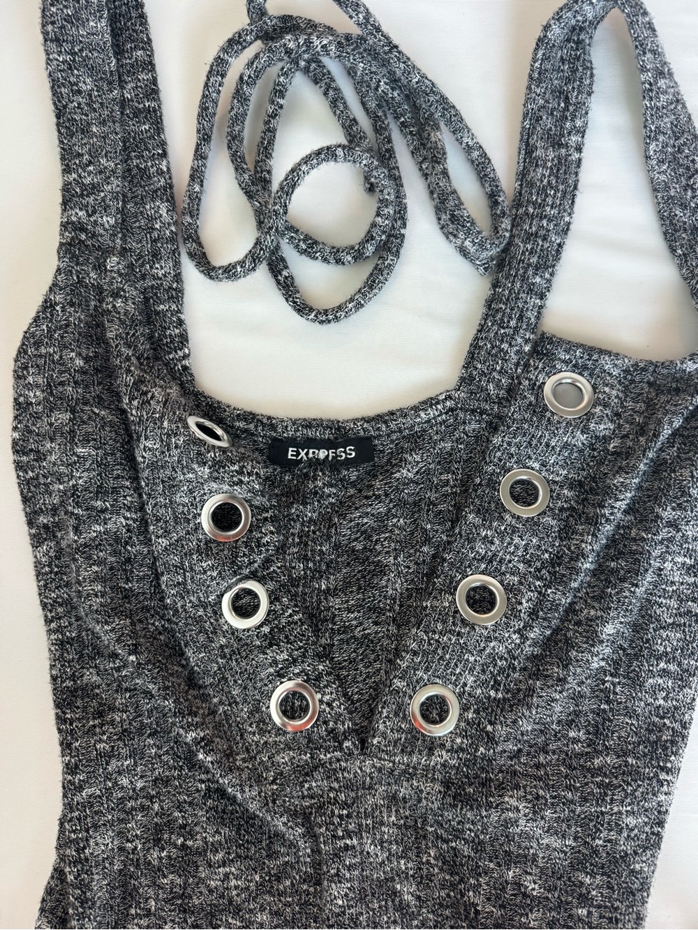 Express Gray Lace-Up Knit Tank Top with Grommets